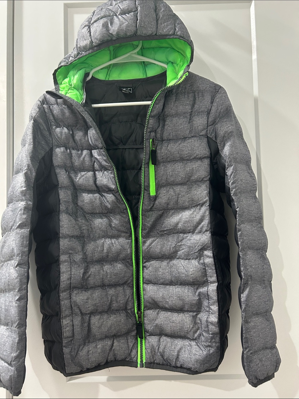 ZeroXposur Kids Hooded Puffer Jacket in Gray with Neon Green Accents